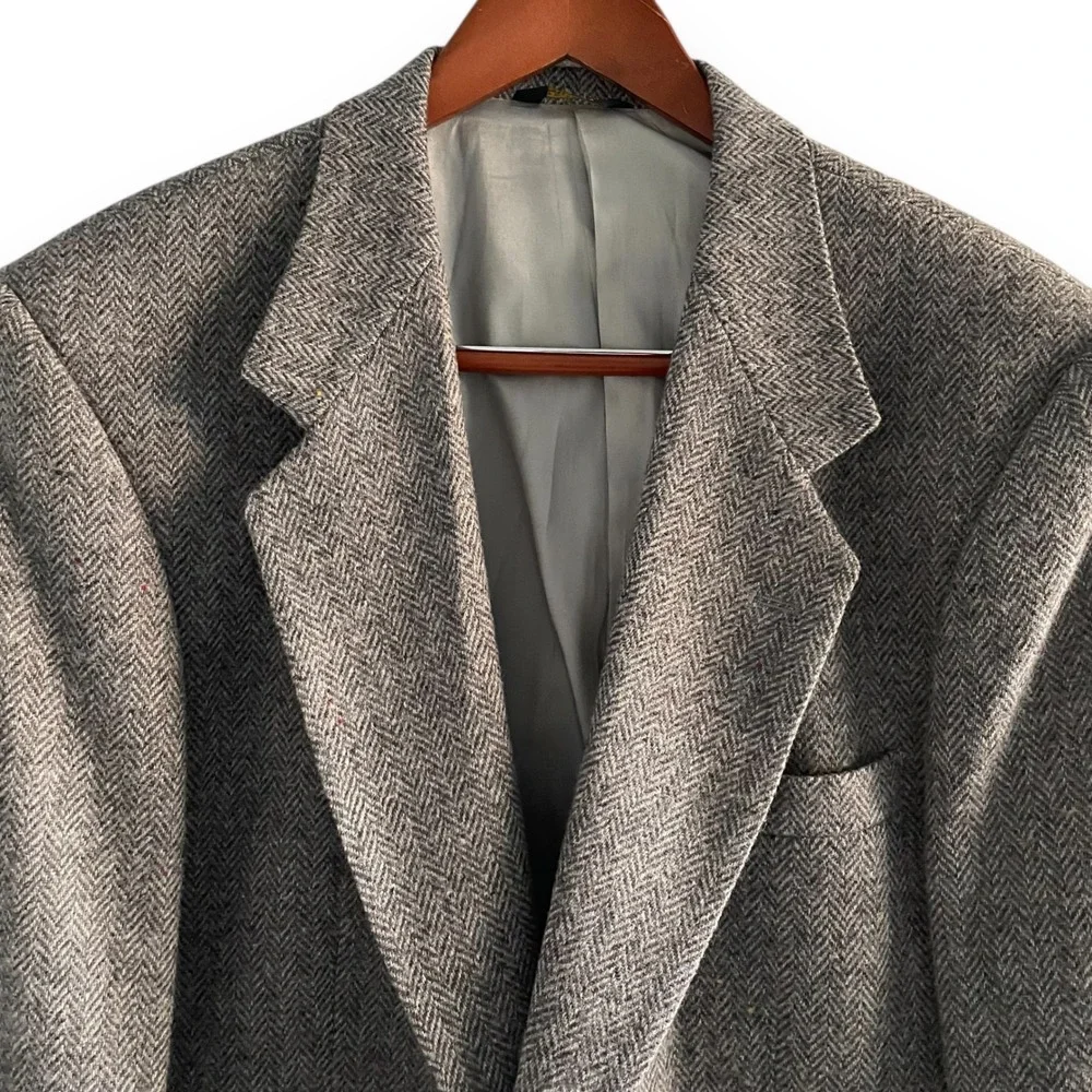 Farah Clothing Co Men's Herringbone Tweed‎ Blazer Sport Coat 100% Wool 42R Grey